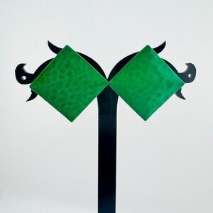 Vintage 80s Green Diamond Shape Earrings Retro Glam Chunky Fun Bright